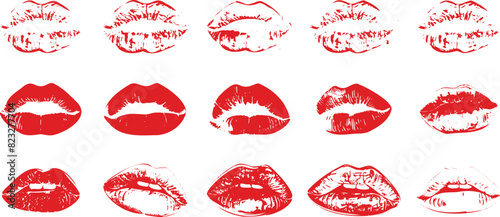 Set imprint kiss lips on transparent background. Realistisch vector kiss in red color. Human lips. Vector EPS 10