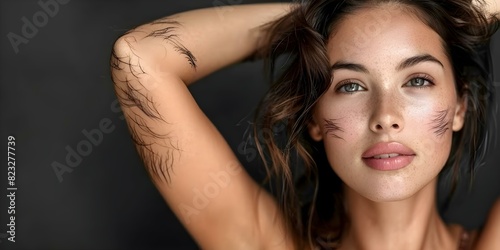 Elegant Woman with Hairy Armpits on Black Background - Centered Copy Space and Selective Focus. Concept Elegant Woman, Hairy Armpits, Black Background, Copy Space, Selective Focus
