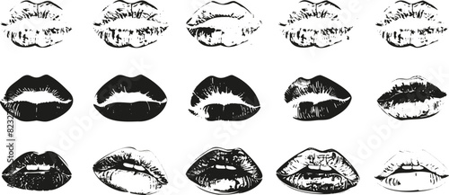 Set imprint kiss lips on transparent background. Realistisch vector kiss in black color. Human lips. Vector EPS 10