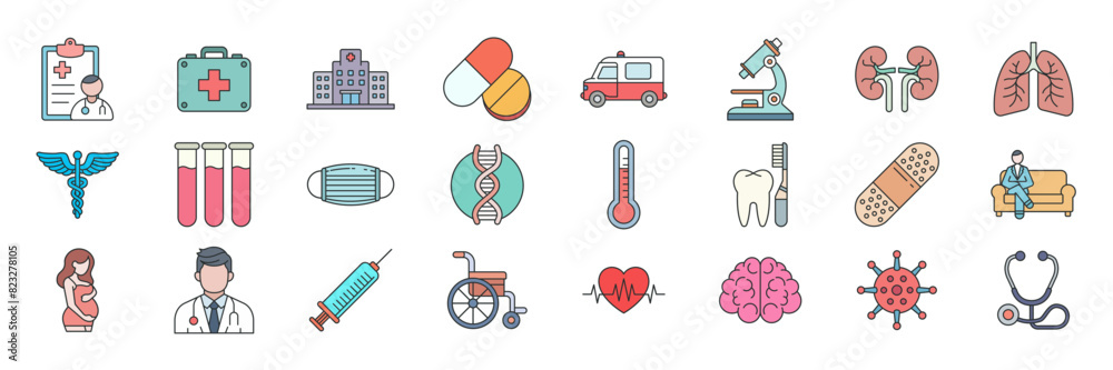 Medical icons set, Included icons as Stethoscope, Syringe, Doctor, Ambulance and more symbols collection, logo isolated vector illustration Medical icons set, Included icons as Stethoscope, Syringe, Doctor, Ambulance and more symbols collection, logo isolated vector illustration