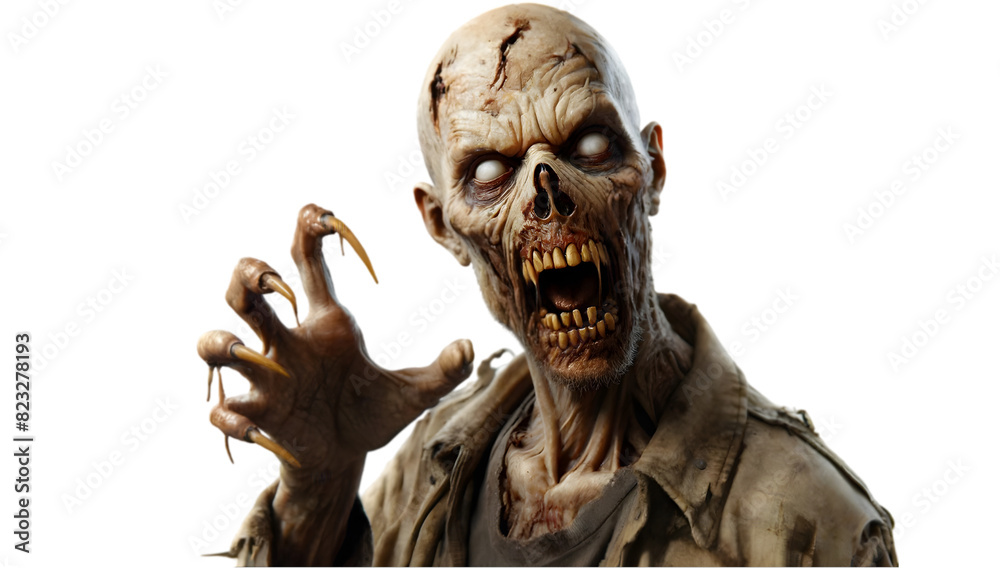 Naklejka premium Scary Zombie with Claws on Transparent Background 