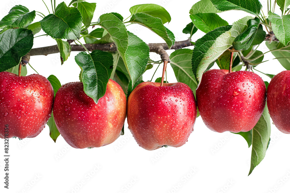 Obraz premium Fresh apples hanging from a branch isolated on a transparent background