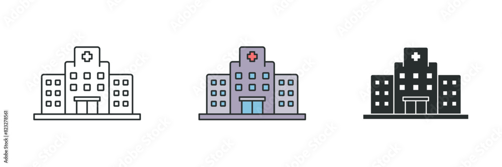 Hospital building Icon. Medical or Healthcare theme symbol vector illustration isolated on white background Hospital building Icon. Medical or Healthcare theme symbol vector illustration isolated on white background