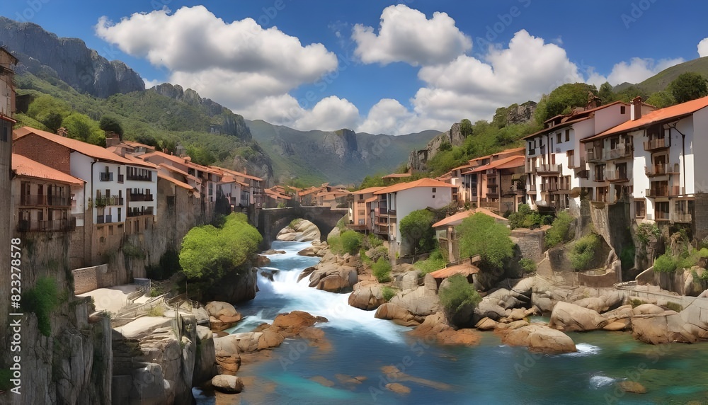 Fototapeta premium Cangas de Onis village in Asturias Spain