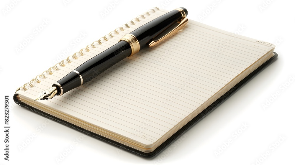 Elegant Notebook and Pen Signifying the Embrace of New Beginnings and Creative Endeavors Elegant Notebook and Pen Signifying the Embrace of New Beginnings and Creative Endeavors