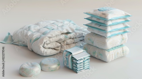 A detailed 3D render of a baby diaper pack