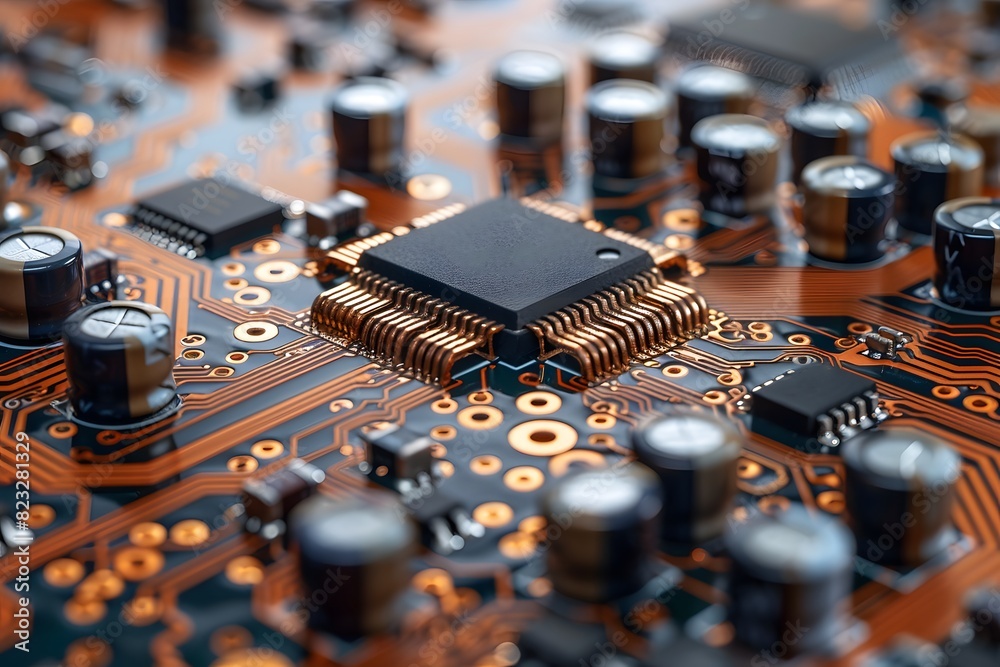 Microchip Technology on Circuit Board for Electronics and Computing - Close-Up Microchip Technology on Circuit Board for Electronics and Computing - Close-Up