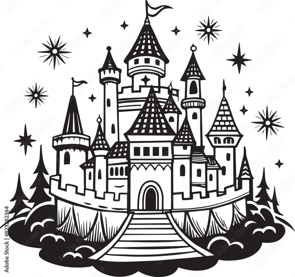 illustration of a castle Illustration black and white