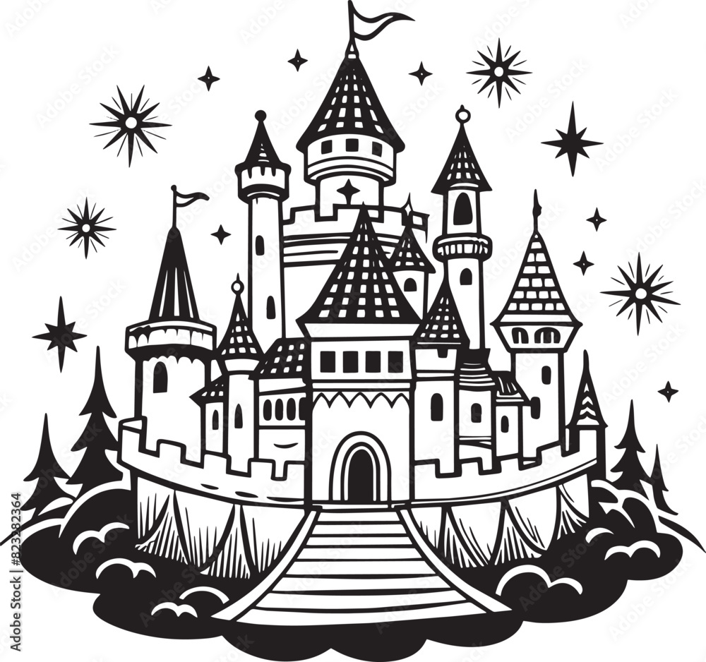 illustration of a castle Illustration black and white illustration of a castle Illustration black and white