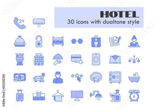 hotel service dualtone blue style icon set