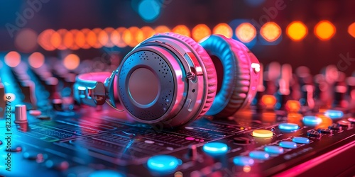 Electronic Music Performance Headphones on DJs Vibrant Illuminated Deck