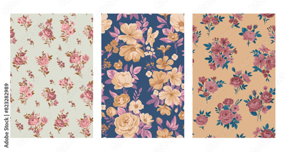 Seamless pattern with vintage roses for summer dress fabrics