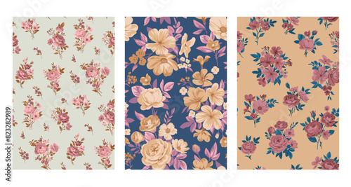 Seamless pattern with vintage roses for summer dress fabrics