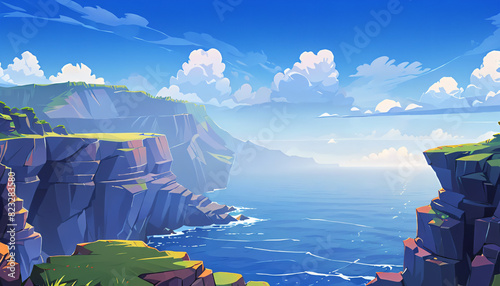 Craggy Cliff Overlooking the Vast Ocean Vector Art Background photo
