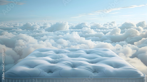Closeup white mattress on the clouds on the sky with space for copy