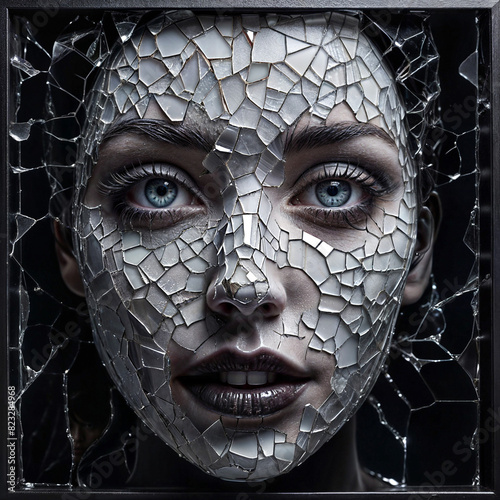 Shattered Splendor: Abstract Face in Glass Shards