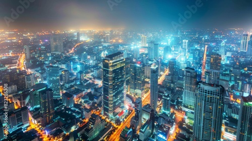 Cityscape Bangkok downtown at night, from the top of BAIYOKE skyscraper,