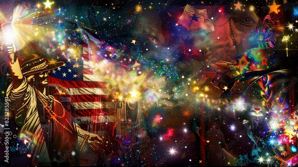 Independence Day, United States, colorful and whimsical fantasy art, photomontage, High-def Independence Day, United States, colorful and whimsical fantasy art, photomontage, High-def