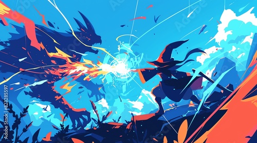 a wizard conjuring a powerful spell in the battle. amazing anime illustration