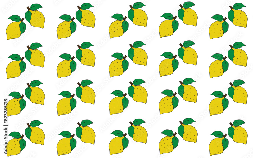 Obraz premium Seamless pattern with Doodle lemon isolated white background. Endless background with Hand Drawn lemon. Playful vector can used textile, fabric, wall print design. Editable stroke. EPS 10