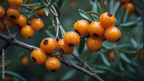 A fresh sea buckthorn on the branch