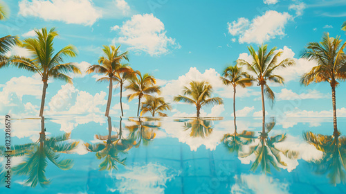 Beautiful lush tropical palm trees against blue sky