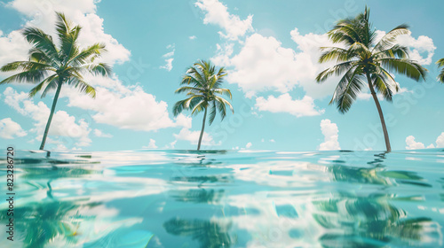 Beautiful lush tropical palm trees against blue sky