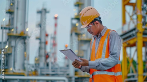 Construction Worker Planning Contractor Checking at site gas, oil, energy and factory