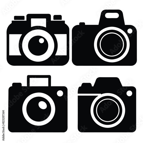 Set of photo camera silhouettes icon set. black vector icons