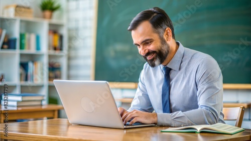 Educational Technologist with E-Learning Platform: An educational technologist using an e-learning platform on a laptop, highlighting technology in education.
 photo