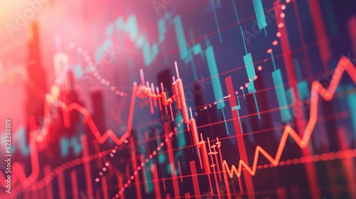 close up inancial chart with uptrend line candlestick graph photo