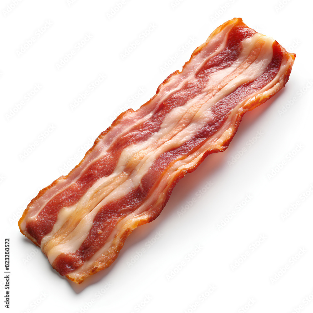 One piece of bacon on a White background One piece of bacon on a White background