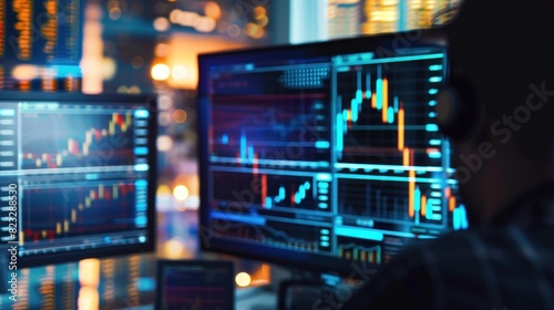 Digital Business Technology with up trend line candlestick chart