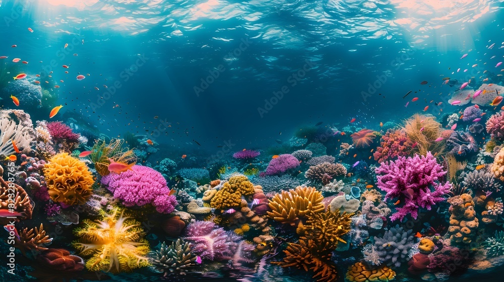 Fototapeta premium Vibrant Coral Reef Teeming with Diverse Underwater Ecosystems Showcasing the Beauty and Need for Ocean Conservation