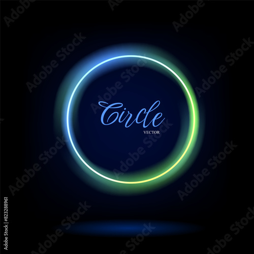 Neon swirl. Curve line light effect. Glow circles with sparkles, magic light effect. Magic circle vector. Light round frame. Rounded neon line with light effect. Energy flow tunnel.