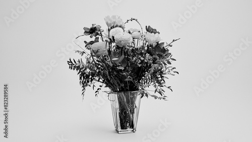 Beautiful flower arrangement in vase on white background
 photo