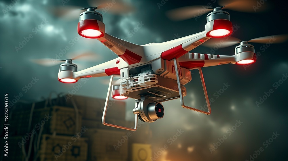 Fototapeta premium A photo of a medical drone carrying essential supplies