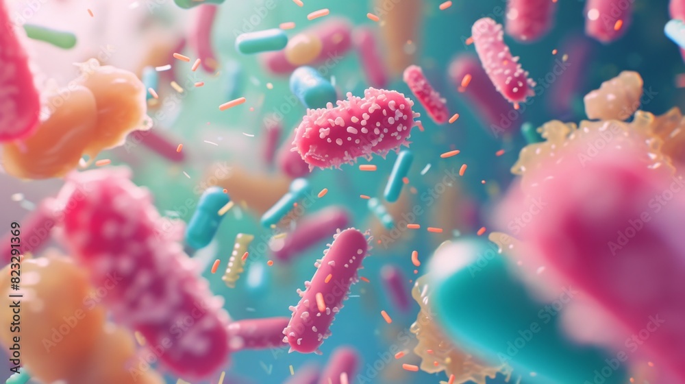 Microscopic view of diverse bacteria shapes and colors, vividly ...