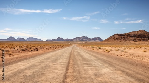 Remote desert road disappearing into horizon.