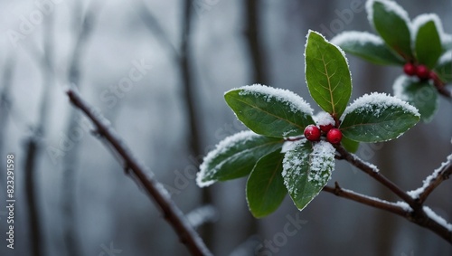 A fresh wintergreen on the branch
