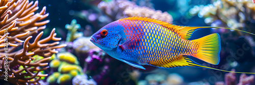 Intricate Beauty Underwater: A Vibrant ZZ Fish Species Amidst Colorful Coral Reefs