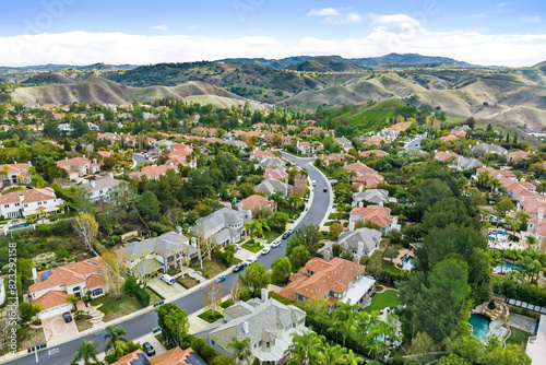 Aerial exterior shot of a luxury home in Calabasas, California.