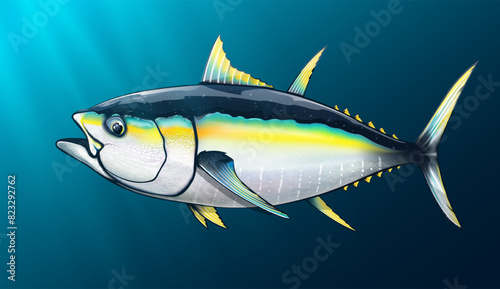 NOT AI. Tuna fishing logo vector illustration. Tuna fishing emblem isolated. Ocean fish logo. Saltwater fishing theme.