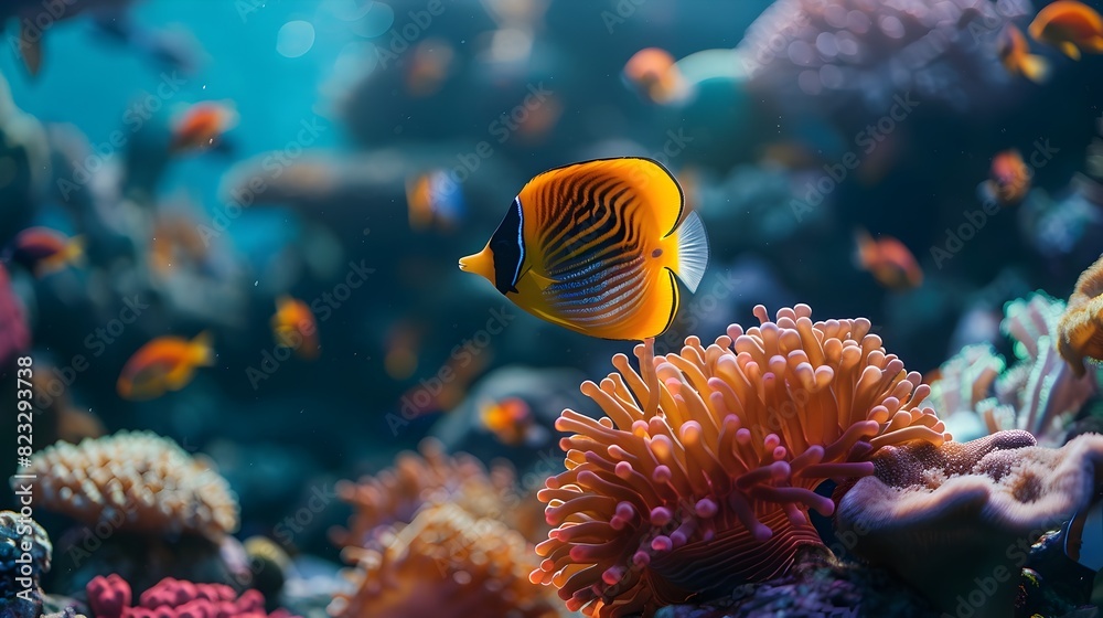 Vibrant Coral Reef Teeming with Diverse Marine Life and Tropical Fish Vibrant Coral Reef Teeming with Diverse Marine Life and Tropical Fish