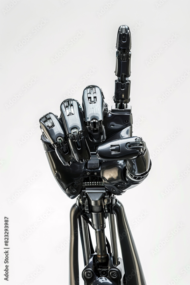 Fototapeta premium Robotic hand pointing upwards in the number one position.