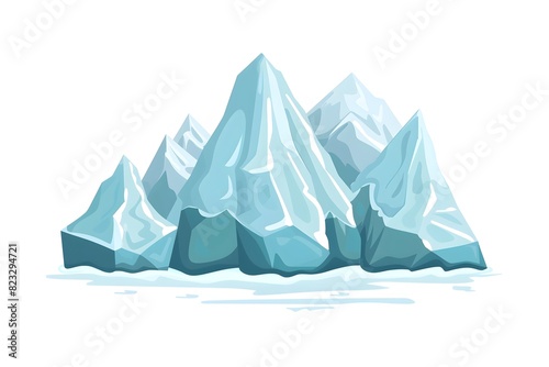 Cartoon Frozen Glaciers and Icy Mountain Peaks in a Flat Design