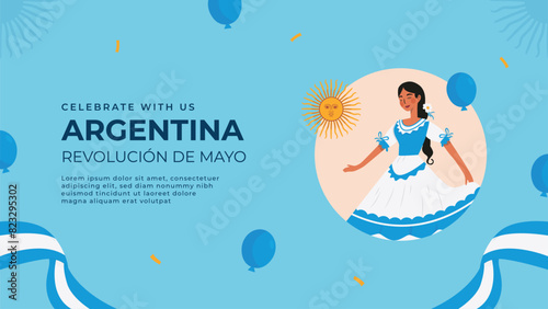 Flat 25 de mayo celebration argentina banner template