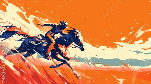 Cowboy Riding Horse in Abstract Art. Amazing anime illustration suitable for desktop wallpaper