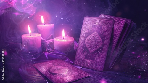  card spread with purple and pink lighting, and candles.