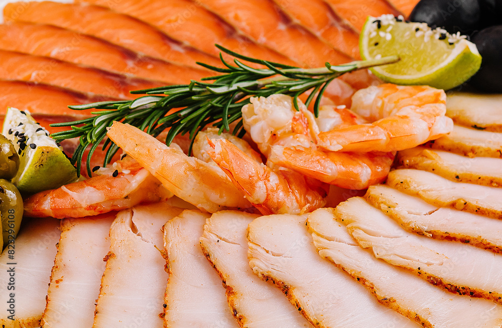 Assorted seafood platter with smoked salmon and shrimp Assorted seafood platter with smoked salmon and shrimp